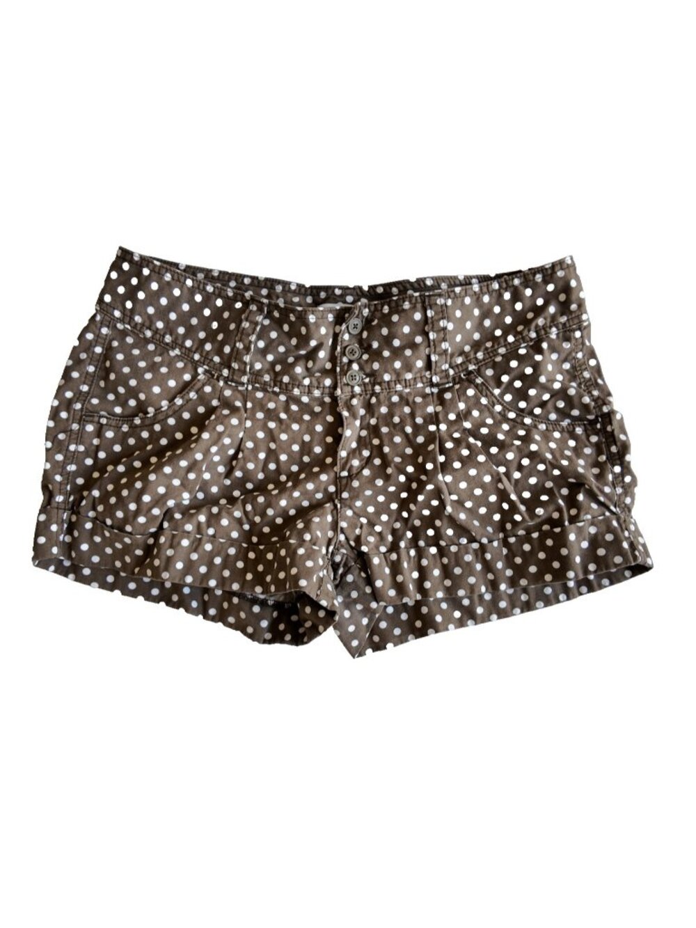 Vintage Express Brown Polka Dot Pleated Low Rise Shorts Size 10 Y2K